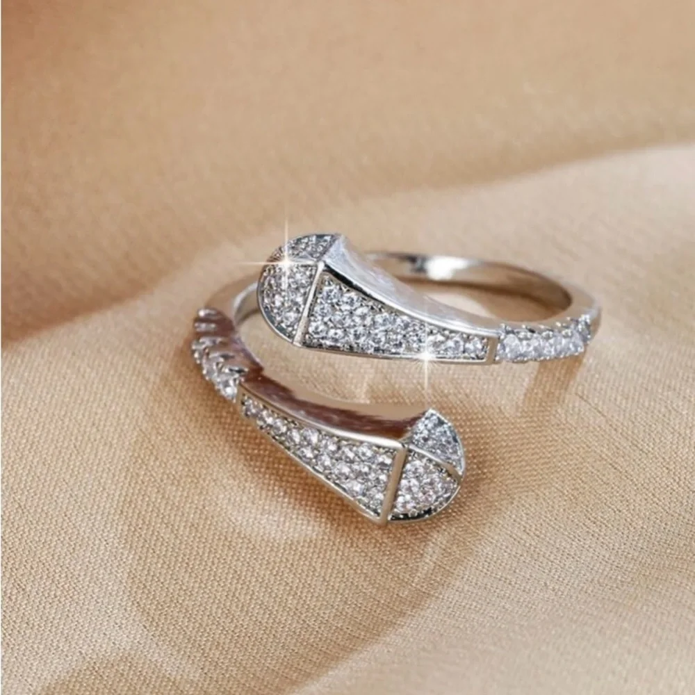 Luxury Diamond Silver Bypass Cuff Ring